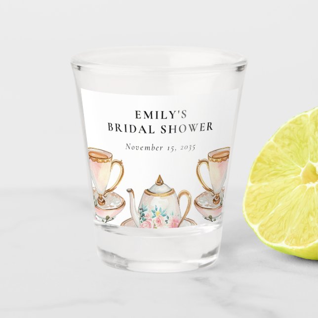 Floral Elegant Tea Party Bridal Shower Shot Glass (Front)