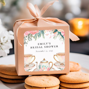 Floral Elegant Tea Party Bridal Shower Square Sticker