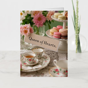 Floral elegant teacup queen of hearts  foil greeting card