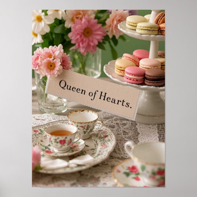 Floral elegant teacup queen of hearts  poster (Front)