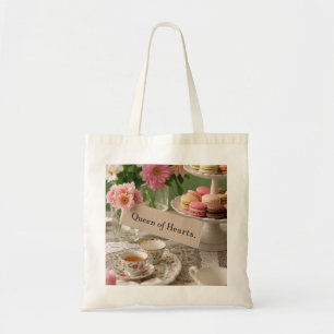 Floral elegant teacup queen of hearts tote bag