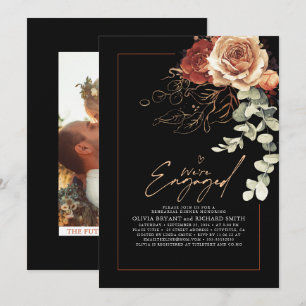 Floral Elegant Terracotta Black Engagement Party Invitation