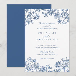Floral Elegant Vintage Blue Wedding Invitation