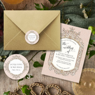 Floral Elegant Vintage Blush Pink and Gold Wedding Classic Round Sticker