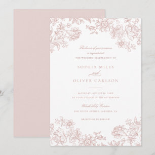 Floral Elegant Vintage Blush Rose Wedding Invitation