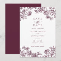 Floral Elegant Vintage Burgundy Save the Date