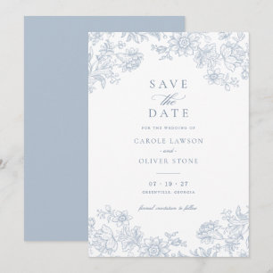 Floral Elegant Vintage Dusty Blue Save the Date Invitation