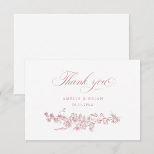Floral Elegant Vintage Engraved Flowers Wedding Thank You Card