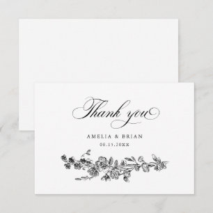 Floral Elegant Vintage Engraved Flowers Wedding Thank You Card