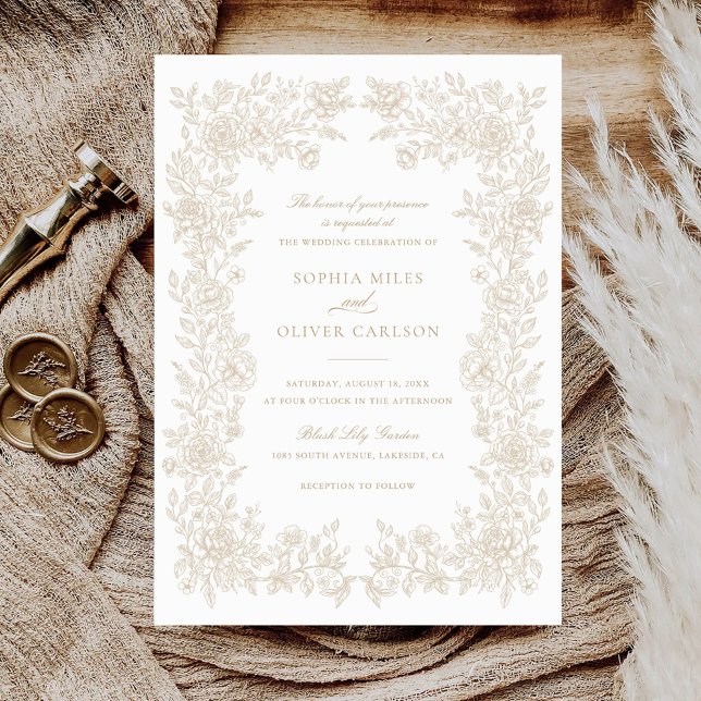 Floral Elegant Vintage Frame Wedding Invitation (Creator Uploaded)