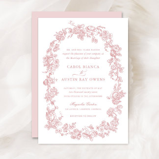 Floral Elegant Vintage French Blush Roses Wedding Invitation