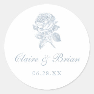 Floral Elegant Vintage French Roses Blue Wedding Classic Round Sticker