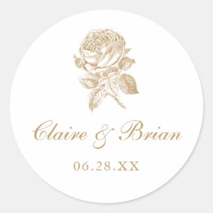 Floral Elegant Vintage French Roses Gold Wedding Classic Round Sticker
