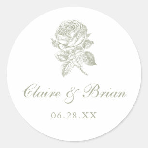 Floral Elegant Vintage French Roses Sage Wedding Classic Round Sticker