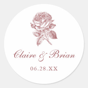 Floral Elegant Vintage French Roses Wedding Classic Round Sticker
