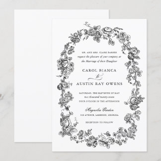 Floral Elegant Vintage French Roses Wedding Invitation