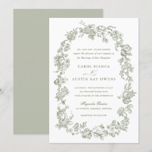 Floral Elegant Vintage French Sage Roses Wedding Invitation