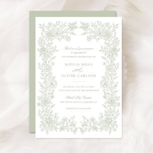 Floral Elegant Vintage Sage Wedding Invitation