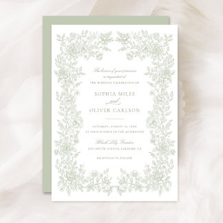 Floral Elegant Vintage Sage Wedding Invitation