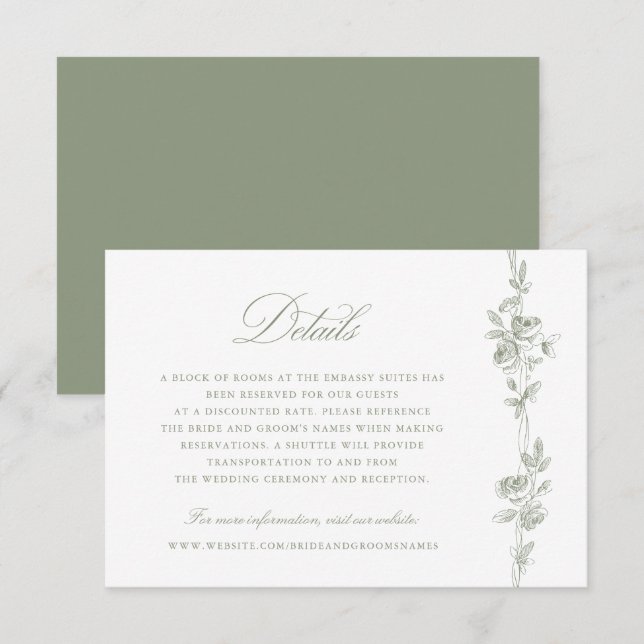 Floral Elegant Vintage Toile Wedding Details Invitation (Front/Back)