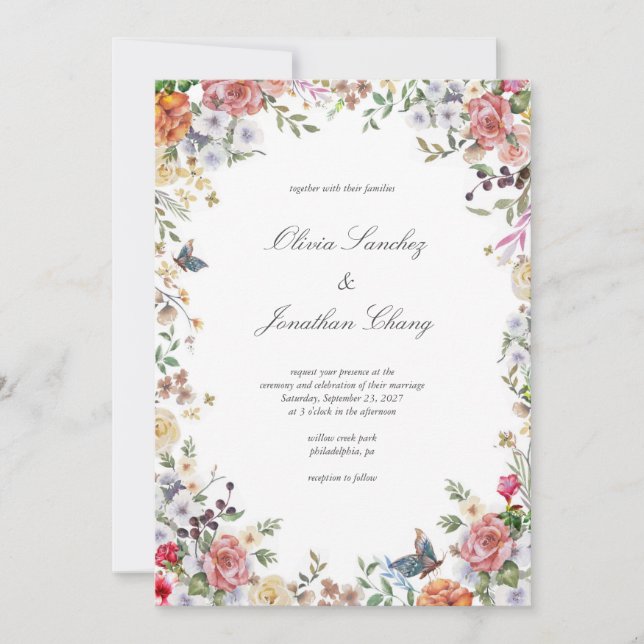 Floral Elegant Watercolor All In One Wedding Invitation (Front)