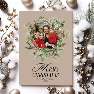 Floral Elegant Watercolor Merry Christmas Photo Holiday Card