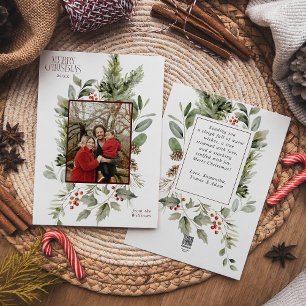 Floral Elegant Watercolor Merry Christmas Photo Holiday Card