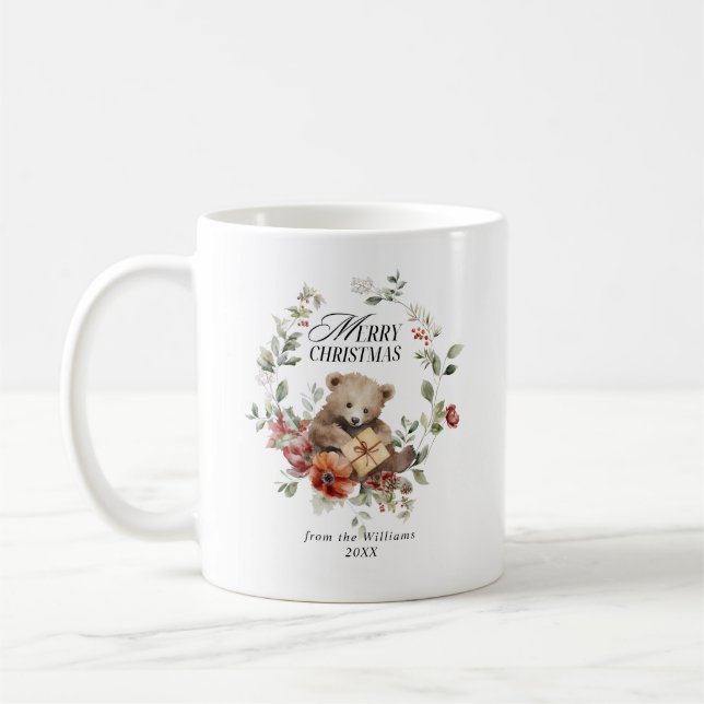 Floral Elegant Watercolor Merry Christmas Wishes Coffee Mug (Left)