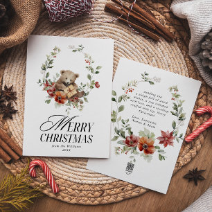 Floral Elegant Watercolor Merry Christmas Wishes Holiday Card