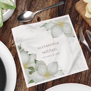 Floral Elegant Watercolor White Magnolia Flower  Napkin