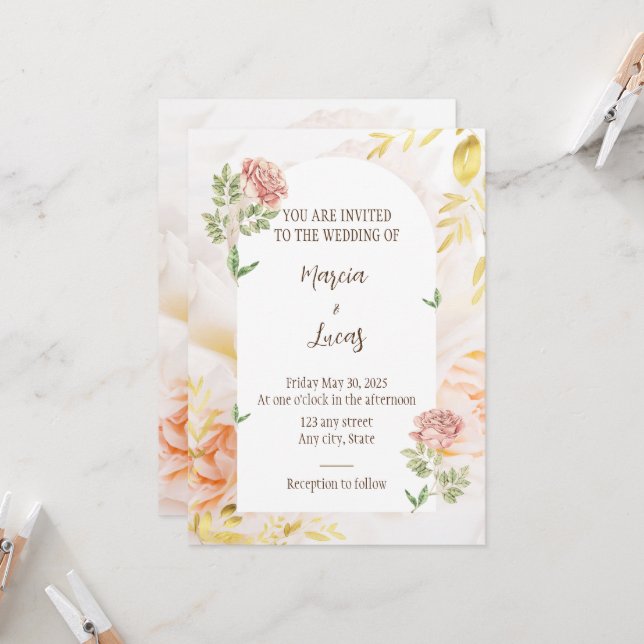 Floral elegant wedding invitation  (Front/Back In Situ)