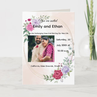 Floral Elegant Wedding Invitation with Couples.