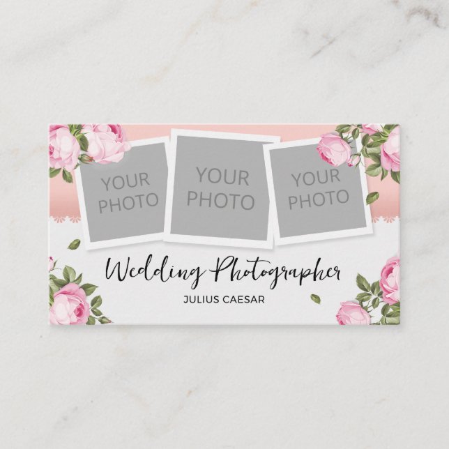 Floral Elegant Wedding Photographer  Business Card (Front)