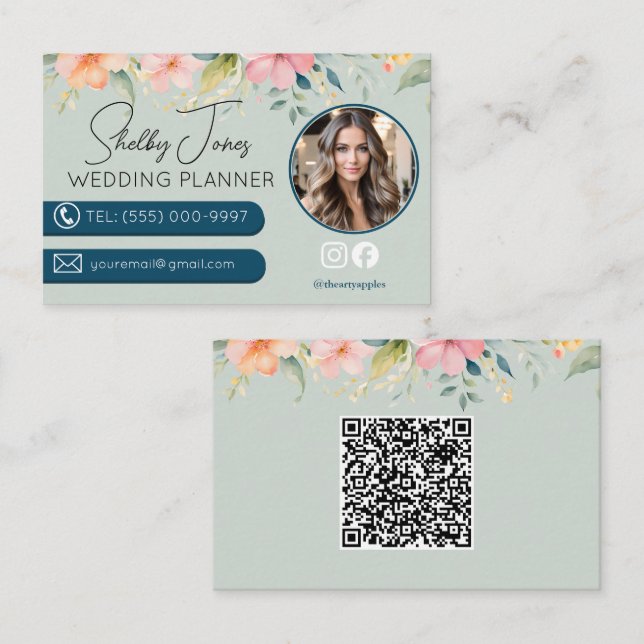 floral Elegant Wedding Planner small business Card (Front/Back)