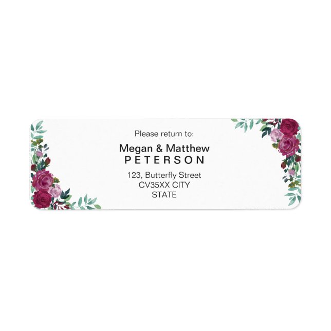 Floral elegant wedding | Return address label (Front)