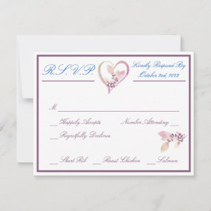 Floral Elegant White, Blue, & Mauve Wedding RSVP Card