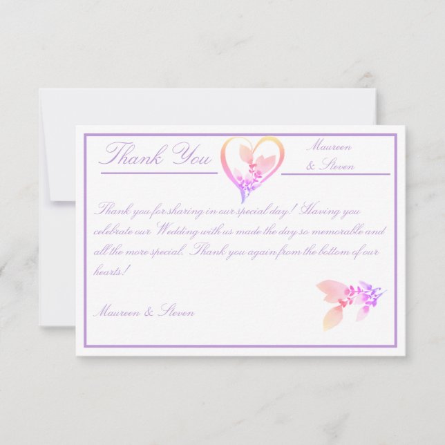 Floral Elegant White, Bright Pink & Mauve Wedding Thank You Card (Front)