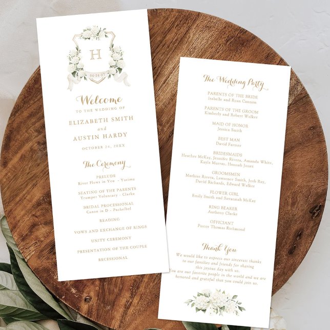 Floral Elegant White Hydrangea Crest Wedding Programme (Creator Uploaded)