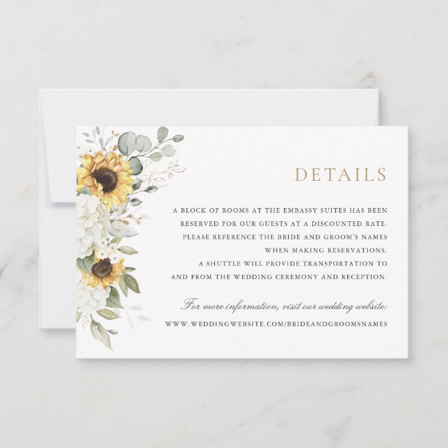 Floral Elegant White Hydrangea Sunflowers Details Invitation (Front)