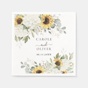 Floral Elegant White Hydrangea Sunflowers Wedding Napkin