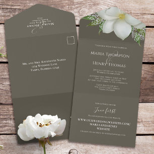 Floral Elegant White Magnolia Guest Addressed All In One Invitation