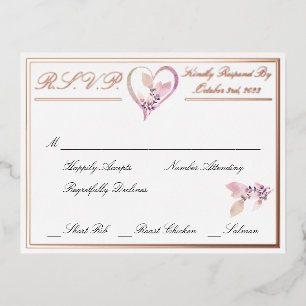 Floral Elegant White Wedding RSVP Rose Gold Foil Invitation Postcard