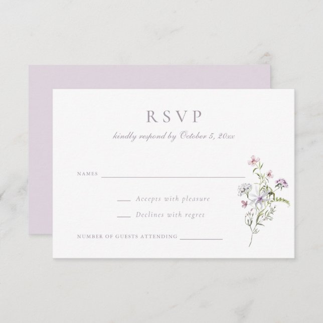 Floral Elegant Wildflowers Blush Pink Wedding RSVP Invitation (Front/Back)