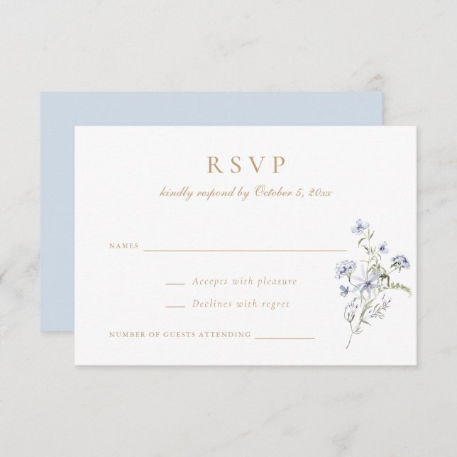 Floral Elegant Wildflowers Dusty Blue Wedding RSVP Invitation (Front/Back)