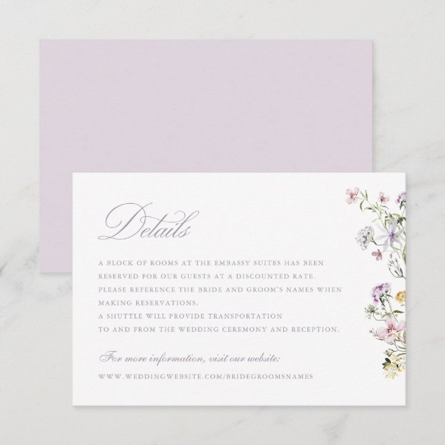 Floral Elegant Wildflowers Script Wedding Details Invitation (Front/Back)