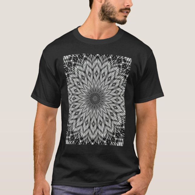 Floral Elements Geometric Monotone Pattern Grey T-Shirt (Front)