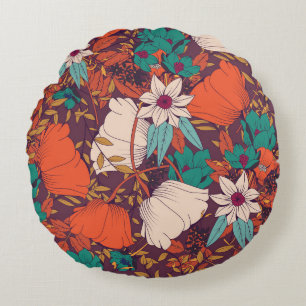 Floral Elements: Hand Drawn Seamless. Round Cushion
