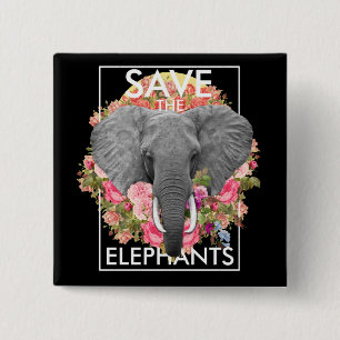 Floral Elephant 15 Cm Square Badge