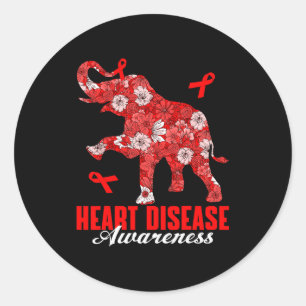 Floral Elephant & Red Ribbon Heart Disease Awa Classic Round Sticker