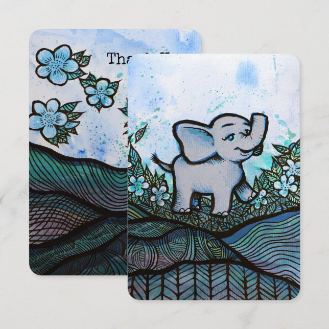 Floral Elephant Art                                Thank You Card (Front/Back)